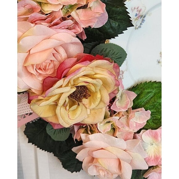 Pink Artificial Floral Wreath With Roses & Lilies For Home Decor - Picture 8 of 15